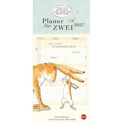 Heye Weißt du eigentlich, wie lieb ich dich hab? Planer für zwei 2027: Liebevoll illustrierter Wand-Kalender mit 2 Spalten. Paarkalender 2027. Wand-Terminkalender. 16 x 35 cm. Heye Weißt du eigentlich, wie lieb ich dich hab? Planer für zwei 2027: Liebevoll illustrierter Wand-Kalender mit 2 Spalten. Paarkalender 2027. Wand-Terminkalender. 16 x 35 cm.