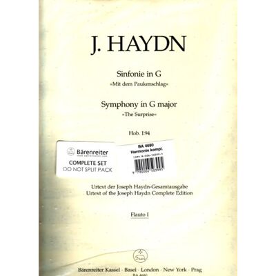 BARENREITER Symphony No. 94 G major Hob. I:94 The Surprise Orchestra SET OF PARTS BARENREITER Symphony No. 94 G major Hob. I:94 The Surprise Orchestra SET OF PARTS