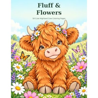 Calvin Fluff & Flowers: 50 Cute Highland Cow Coloring Pages Calvin Fluff & Flowers: 50 Cute Highland Cow Coloring Pages