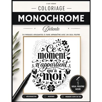 ART Coloriage Monochrome Détente: 50 phrases apaisantes à faire apparaître avec un seul feutre noir (Collection Coloriage Monochrome) ART Coloriage Monochrome Détente: 50 phrases apaisantes à faire apparaître avec un seul feutre noir (Collection Coloriage Monochrome)