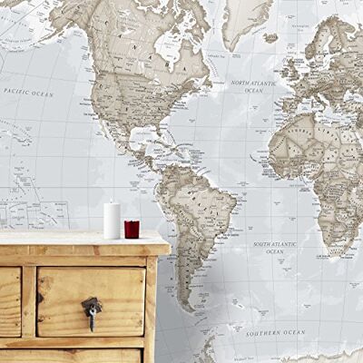 Maps International Mural gigante del mapa del mundo, tonos neutros, 232 x 158 Maps International Mural gigante del mapa del mundo, tonos neutros, 232 x 158
