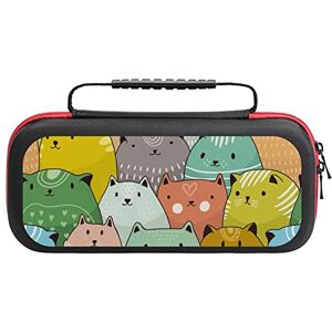 AXEDENRRT452 Funda de transporte rígida con diseño de gatos para interruptor, accesorios de consola, fundas de transporte de viaje para interruptor