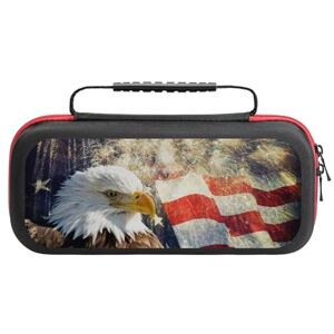 AXEDENRRT1 Águila calva con una bandera y fuegos artificiales compatible con Switch Funda de transporte protectora de viaje con 20 accesorios de juego, talla única