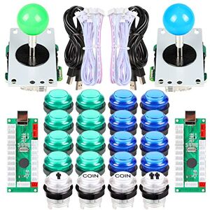 EG STARTS LED Arcade DIY Parts 2x Encoder USB Zero Delay + 2x 8 Way Joystick + 20x LED Botones iluminados para Mame Jamma Arcade Project Kits verdes + azules