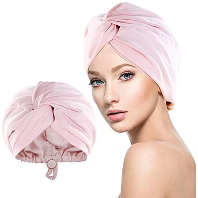 WUBAYI Gorro de seda para dormir, envoltura de pelo de seda para dormir, gorro de satén con botón elástico ajustable, funda suave para el cabello largo y liso rizado, rosa WUBAYI Gorro de seda para dormir, envoltura de pelo de seda para dormir, gorro de satén con botón elástico ajustable, funda suave para el cabello largo y liso rizado, rosa