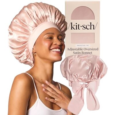 Kitsch Gorro de satén XL para dormir, más suave que la seda, color rubor Gorro de pelo para mujer, ajuste seguro, gorra de noche ajustable para cabello rizado y texturizado, evita roturas Kitsch Gorro de satén XL para dormir, más suave que la seda, color rubor Gorro de pelo para mujer, ajuste seguro, gorra de noche ajustable para cabello rizado y texturizado, evita roturas