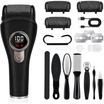 Focenat Lima Eléctrica para Pies con Kit Pedicura, Quita Durezas y Callos con 3 Velocidades 3 Rodillos, 1200mAh, Pantalla LED y Luz, Recargable USB, Set Completo Cuidado de Pies Focenat Lima Eléctrica para Pies con Kit Pedicura, Quita Durezas y Callos con 3 Velocidades 3 Rodillos, 1200mAh, Pantalla LED y Luz, Recargable USB, Set Completo Cuidado de Pies