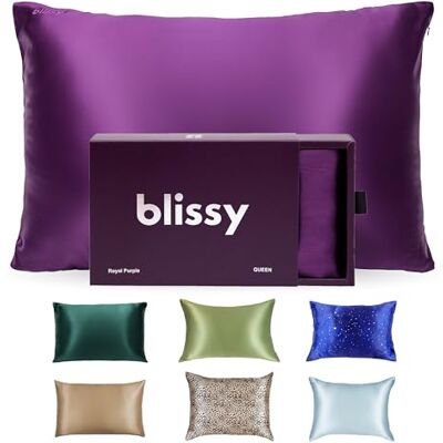 BLISSY Funda de Almohada de Seda, 100% Seda de Morera Pura, Fibras 22 Momme 6A, para Cabello y Piel, tamaño Regular, Queen y King con Cremallera Oculta (estándar, Morado Real) BLISSY Funda de Almohada de Seda, 100% Seda de Morera Pura, Fibras 22 Momme 6A, para Cabello y Piel, tamaño Regular, Queen y King con Cremallera Oculta (estándar, Morado Real)