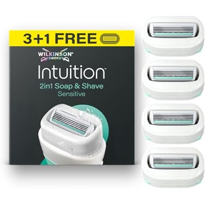 Wilkinson Sword Sistema de afeitado Intuition Soap & Shave Sensitive para mujer, 3+1 cuchillas de recarga gratuitas Wilkinson Sword Sistema de afeitado Intuition Soap & Shave Sensitive para mujer, 3+1 cuchillas de recarga gratuitas