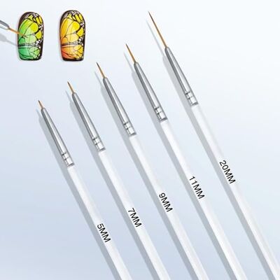 OOTDAY Fine Liner Brush Pinceles para decoración de uñas para diseños finos, pinceles para líneas finas, detalles pequeños, dibujo fino, colorear delicado, 5 unidades, 5/7/9/11/20 mm OOTDAY Fine Liner Brush Pinceles para decoración de uñas para diseños finos, pinceles para líneas finas, detalles pequeños, dibujo fino, colorear delicado, 5 unidades, 5/7/9/11/20 mm