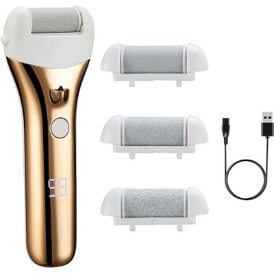 BARBERBOSS Removedor de callos recargable, lima eléctrica de piel dura, kit impermeable con 3 rodillos, doble velocidad, carga USB y pantalla LED, juego de pedicura para talones agrietados y pies BARBERBOSS Removedor de callos recargable, lima eléctrica de piel dura, kit impermeable con 3 rodillos, doble velocidad, carga USB y pantalla LED, juego de pedicura para talones agrietados y pies