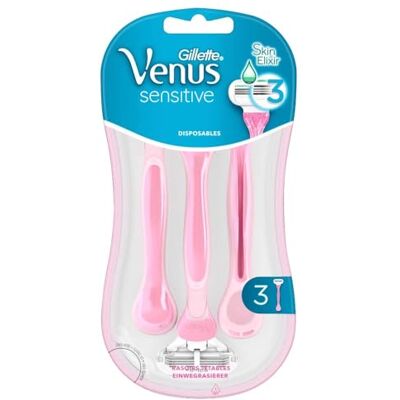 Gillette Sensitive Maquinilla de afeitar desechable para mujer (3 unidades, cuchillas cómodas, dermatológicamente probadas, para pieles sensibles) Gillette Sensitive Maquinilla de afeitar desechable para mujer (3 unidades, cuchillas cómodas, dermatológicamente probadas, para pieles sensibles)