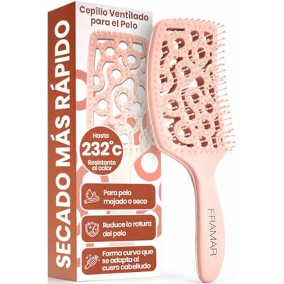 FRAMAR Cepillo de Pelo Profesional con Ventilación – Cepillo de Champán Secado Rápido para Pelo Rizado o Liso – Para Secar en Húmedo o Trabajar el Seco, Cepillo Pelo Resistente al Calor FRAMAR Cepillo de Pelo Profesional con Ventilación – Cepillo de Champán Secado Rápido para Pelo Rizado o Liso – Para Secar en Húmedo o Trabajar el Seco, Cepillo Pelo Resistente al Calor