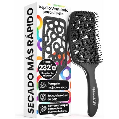 FRAMAR Cepillo de Pelo Profesional con Ventilación – Cepillo de – Negro Secado Rápido para Pelo Rizado o Liso – Para Secar en Húmedo o Trabajar el Seco, Cepillo Pelo Resistente al Calor FRAMAR Cepillo de Pelo Profesional con Ventilación – Cepillo de – Negro Secado Rápido para Pelo Rizado o Liso – Para Secar en Húmedo o Trabajar el Seco, Cepillo Pelo Resistente al Calor