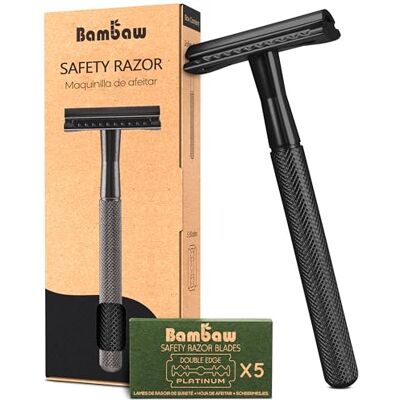 Bambaw Maquinilla de Afeitar Clasica con 5 Cuchillas, Afeitadora Manual para Hombre, Compatible con Todas las Cuchillas de Afeitar Doble Filo, Maquinilla Clasica para Mujeres y Hombres Negro Bambaw Maquinilla de Afeitar Clasica con 5 Cuchillas, Afeitadora Manual para Hombre, Compatible con Todas las Cuchillas de Afeitar Doble Filo, Maquinilla Clasica para Mujeres y Hombres Negro