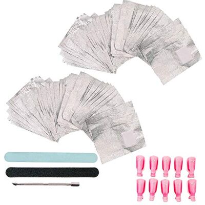 JZK 200 x Envolturas láminas de gel removedor esmalte uñas con almohadillas algodón, papel aluminio para eliminar el esmalte de uñas normal/gel, clips uñas, lima uñas y buffer, empuja cutícula JZK 200 x Envolturas láminas de gel removedor esmalte uñas con almohadillas algodón, papel aluminio para eliminar el esmalte de uñas normal/gel, clips uñas, lima uñas y buffer, empuja cutícula