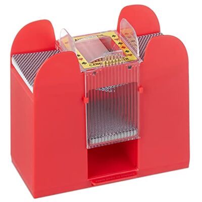 Relaxdays Mezclador Cartas Eléctrico, 6 Barajas, Barajador Naipes Automático, Baraja de Juego hasta 91mm, Plástico, Rojo Relaxdays Mezclador Cartas Eléctrico, 6 Barajas, Barajador Naipes Automático, Baraja de Juego hasta 91mm, Plástico, Rojo