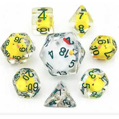 Rio -Juego de 8 Dados de Resina – Gama Insert – Bolsa de Gasa – Familia Pollo Rio -Juego de 8 Dados de Resina – Gama Insert – Bolsa de Gasa – Familia Pollo