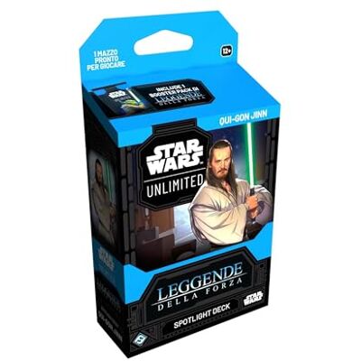 Fantasy Flight Games Asmodee FFG Star Wars: Unlimited Juego de Cartas coleccionables Leyendas de la Fuerza – Spotlight Deck Qui-Gon Jinn – Cartas exclusivas – A Partir de 12 años, 2 Jugadores – Versión Italiana Fantasy Flight Games Asmodee FFG Star Wars: Unlimited Juego de Cartas coleccionables Leyendas de la Fuerza – Spotlight Deck Qui-Gon Jinn – Cartas exclusivas – A Partir de 12 años, 2 Jugadores – Versión Italiana