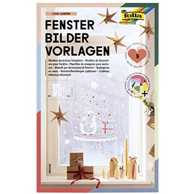 Folia Juego de Cuadros para Ventanas Cosy Winter con 8 Plantillas de diseño preimpresas sobre el Tema del Invierno, la Navidad y el otoño, Incl. 1 Marcador de Tiza en Blanco Folia Juego de Cuadros para Ventanas Cosy Winter con 8 Plantillas de diseño preimpresas sobre el Tema del Invierno, la Navidad y el otoño, Incl. 1 Marcador de Tiza en Blanco