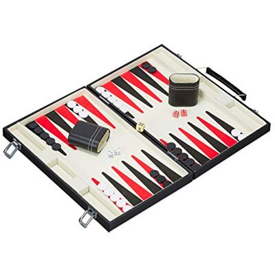 Relaxdays Backgammon Maletín con Set Completo, PVC-DM-Plástico, Negro, 47 x 36 cm Relaxdays Backgammon Maletín con Set Completo, PVC-DM-Plástico, Negro, 47 x 36 cm