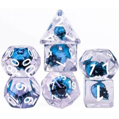 Rio -Juego de 7 Dados de Resina – Gama Insert – en Caja – Calavera Azul Rio -Juego de 7 Dados de Resina – Gama Insert – en Caja – Calavera Azul