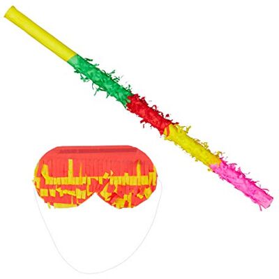 Relaxdays Set de Palo y Antifaz para Piñatas, Papel, Multicolor, 50 cm de Largo Relaxdays Set de Palo y Antifaz para Piñatas, Papel, Multicolor, 50 cm de Largo