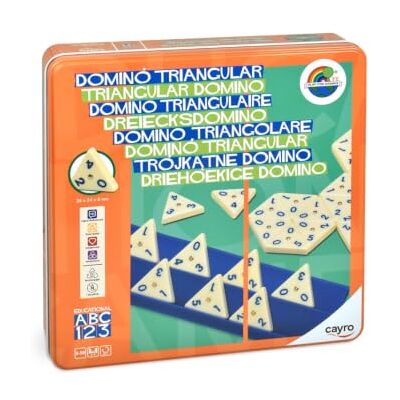 Cayro Dominó + 8 Años Modelo Triangular Juego Educativo de Mesa de Niños y Adultos 1 Caja de Metal, 56 Piezas y 4 Soportes 2 a 4 Jugadores Cayro Dominó + 8 Años Modelo Triangular Juego Educativo de Mesa de Niños y Adultos 1 Caja de Metal, 56 Piezas y 4 Soportes 2 a 4 Jugadores