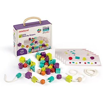 Miniland Eco Activity Shapes. Juego para ensartar Formas geométricas para niños de 3 a 6 años Fabricado en España con Materiales. Miniland Eco Activity Shapes. Juego para ensartar Formas geométricas para niños de 3 a 6 años Fabricado en España con Materiales.