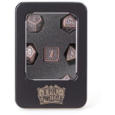 Rio -Juego de 7 Dados de Metal 16 mm (Caja metálica) Escamas de dragón de Cobre Rio -Juego de 7 Dados de Metal 16 mm (Caja metálica) Escamas de dragón de Cobre