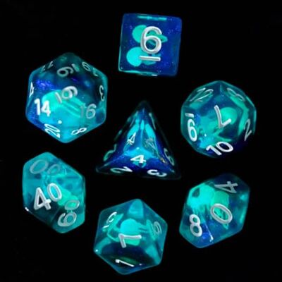 Rio -Juego de 7 Dados de Resina – Gama Insert – en Caja – Medusa (Fosforescente) Rio -Juego de 7 Dados de Resina – Gama Insert – en Caja – Medusa (Fosforescente)