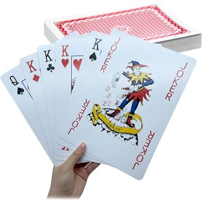Relaxdays Baraja Jumbo de 54 Cartas XXL Impermeables, 28x21 cm, Coloridas para póker y Rummy Relaxdays Baraja Jumbo de 54 Cartas XXL Impermeables, 28x21 cm, Coloridas para póker y Rummy