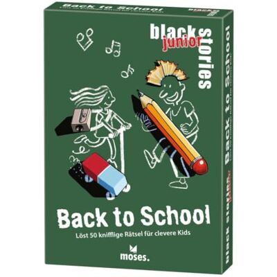 moses Black Stories Junior Back to School-50 Escolares Inteligentes, el Rompecabezas Juego de Cartas Dos Variantes de Juego, Juego de Puzzles para niños a Partir de 8 años, Color Blanco moses Black Stories Junior Back to School-50 Escolares Inteligentes, el Rompecabezas Juego de Cartas Dos Variantes de Juego, Juego de Puzzles para niños a Partir de 8 años, Color Blanco