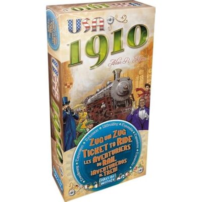 Asmodee Days of Wonder ¡Aventureros al Tren! USA 1910 Expansión con Nuevas Rutas y Estrategias A Partir de 8 Años De 2 a 5 Jugadores 30-60 Minutos por Partida Multilenguaje (Incluye Español) Asmodee Days of Wonder ¡Aventureros al Tren! USA 1910 Expansión con Nuevas Rutas y Estrategias A Partir de 8 Años De 2 a 5 Jugadores 30-60 Minutos por Partida Multilenguaje (Incluye Español)