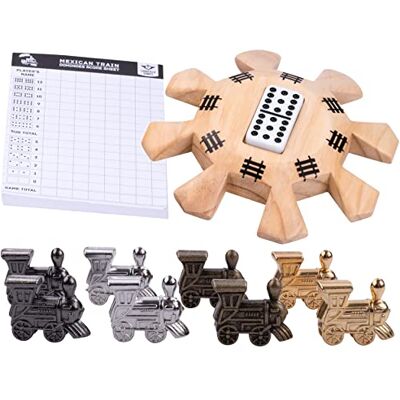 Engelhart 250112 Set Accesorios Domino Tren Mexicano 1 Estación de Madera + 8 Locomotoras de Metal + Bloque de Puntuación Engelhart 250112 Set Accesorios Domino Tren Mexicano 1 Estación de Madera + 8 Locomotoras de Metal + Bloque de Puntuación
