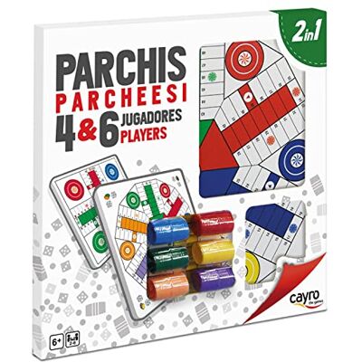 Cayro Parchís y Oca + 6 Años Tablero Madera Doble Juego Clásico de Mesa Niños y Adultos 6 Cubiletes, 24 Fichas y 6 Dados 2 a 4 Jugadores Cayro Parchís y Oca + 6 Años Tablero Madera Doble Juego Clásico de Mesa Niños y Adultos 6 Cubiletes, 24 Fichas y 6 Dados 2 a 4 Jugadores