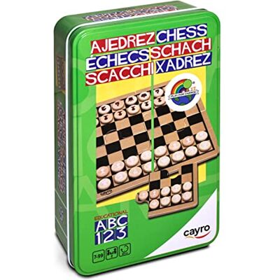 Cayro Ajedrez + 5 Años Caja Metálica Triple Juego Educativo de Mesa de Niños y Adultos Tablero de 12 x 19,5 x 5 cm Ideal para 2 Jugadores Cayro Ajedrez + 5 Años Caja Metálica Triple Juego Educativo de Mesa de Niños y Adultos Tablero de 12 x 19,5 x 5 cm Ideal para 2 Jugadores