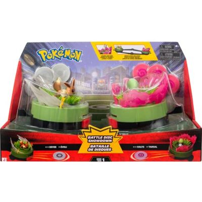 Pokémon Juego Battle Disc Showdown: Eevee y Ralts Dos lanzadores de discos de batalla con discos de batalla, figuras de Eevee y Ralts y arena. Pokémon Juego Battle Disc Showdown: Eevee y Ralts Dos lanzadores de discos de batalla con discos de batalla, figuras de Eevee y Ralts y arena.