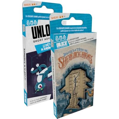 Asmodee desbloqueo! Short Adventure: en la cabeza de Sherlock Holmes + gato del Sr. Schrödinger – Juego de Escape para niños y adultos – Juegos de cartas a partir de 10 años, versión francesa, Space Asmodee desbloqueo! Short Adventure: en la cabeza de Sherlock Holmes + gato del Sr. Schrödinger – Juego de Escape para niños y adultos – Juegos de cartas a partir de 10 años, versión francesa, Space