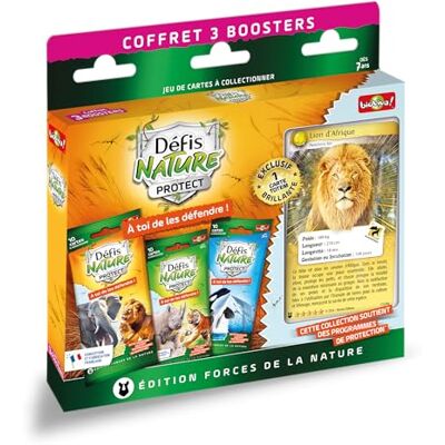 Bioviva – Retos Nature Protect – Fuerzas de la Naturaleza – Estuche de 3 Boosters León de África – Juego de Cartas para Jugar y coleccionar – a Partir de 7 años – Fabricado en Francia Bioviva – Retos Nature Protect – Fuerzas de la Naturaleza – Estuche de 3 Boosters León de África – Juego de Cartas para Jugar y coleccionar – a Partir de 7 años – Fabricado en Francia