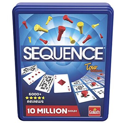 Goliath Sequence Viaje Caja Metálica. Juego de estrategia versión viaje. Bloquea a tus oponentes y elimina sus fichas. Se puede jugar individualmente o por equipos. A partir de 7 años. Goliath Sequence Viaje Caja Metálica. Juego de estrategia versión viaje. Bloquea a tus oponentes y elimina sus fichas. Se puede jugar individualmente o por equipos. A partir de 7 años.