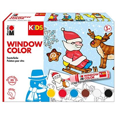 Marabu 0 Niños Window Color Christmas con 6 x 25 ml de pintura, A3 con 35 diseños y lámina A4, a base de agua, adecuada para vidrio, espejos, azulejos Marabu 0 Niños Window Color Christmas con 6 x 25 ml de pintura, A3 con 35 diseños y lámina A4, a base de agua, adecuada para vidrio, espejos, azulejos