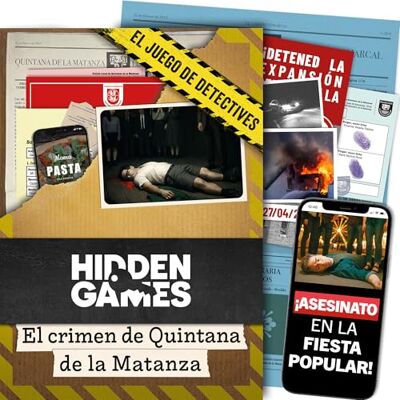Hidden Games Escena del Crimen – El Crimen de Quintana de la Matanza Misteriosa muerte en las fiestas del pueblo. Juego de detectives, pistas reales, audio y web. 1-6 jugadores, +14 años Hidden Games Escena del Crimen – El Crimen de Quintana de la Matanza Misteriosa muerte en las fiestas del pueblo. Juego de detectives, pistas reales, audio y web. 1-6 jugadores, +14 años