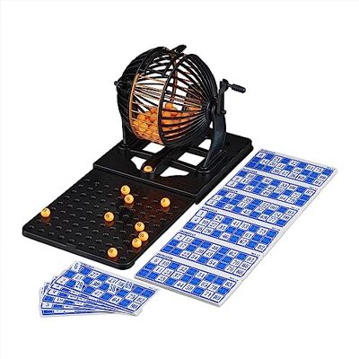 Relaxdays Juego de Bingo Completo, con Bombo, 90 Bolas, 72 Cartones y Tablero Extensible, para Niños y Adultos, Negro Relaxdays Juego de Bingo Completo, con Bombo, 90 Bolas, 72 Cartones y Tablero Extensible, para Niños y Adultos, Negro