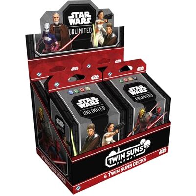 Asmodee Star Wars: Unlimited TCG, Twin Suns Display DE MAZOS, 4 mazos multijugador preconstruidos de 80 Cartas, Guerras Clon, Contenido Exclusivo, A Partir de 12 años, 2-4 Jugadores, 20 min, Inglés Asmodee Star Wars: Unlimited TCG, Twin Suns Display DE MAZOS, 4 mazos multijugador preconstruidos de 80 Cartas, Guerras Clon, Contenido Exclusivo, A Partir de 12 años, 2-4 Jugadores, 20 min, Inglés