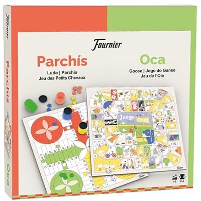 Fournier Tablero Parchís y Oca Reversible, 40 x 40 cm, Fichas y Dados para 4 Jugadores Fournier Tablero Parchís y Oca Reversible, 40 x 40 cm, Fichas y Dados para 4 Jugadores