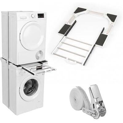 Relaxdays Kit de Estructura apiladora para Secadora en Lavadora Ajustable 45-72 cm, Universal, Blanco, 8,5 x 71 x 58 cm Relaxdays Kit de Estructura apiladora para Secadora en Lavadora Ajustable 45-72 cm, Universal, Blanco, 8,5 x 71 x 58 cm