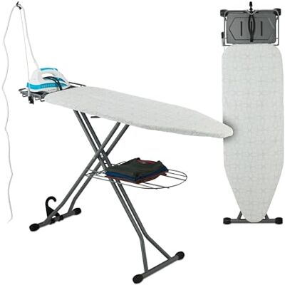 Relaxdays Tabla de Planchar para Plancha de Vapor, 115 x 39 cm, Regulable en Altura, Plegable, Estante, Blanco/Plateado Relaxdays Tabla de Planchar para Plancha de Vapor, 115 x 39 cm, Regulable en Altura, Plegable, Estante, Blanco/Plateado