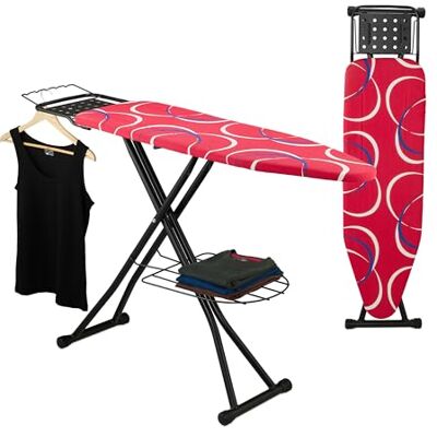 Relaxdays Tabla de Planchar para Plancha de Vapor, 110x33 cm, Regulable en Altura, Plegable, Estante Ropa Plegada, Rojo Relaxdays Tabla de Planchar para Plancha de Vapor, 110x33 cm, Regulable en Altura, Plegable, Estante Ropa Plegada, Rojo