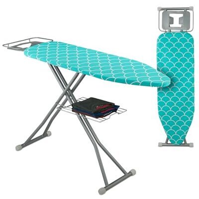 Relaxdays Tabla de Planchar para Plancha de Vapor, 122x39,5 cm, Regulable en Altura, Plegable, Estante, Turquesa/Plata Relaxdays Tabla de Planchar para Plancha de Vapor, 122x39,5 cm, Regulable en Altura, Plegable, Estante, Turquesa/Plata
